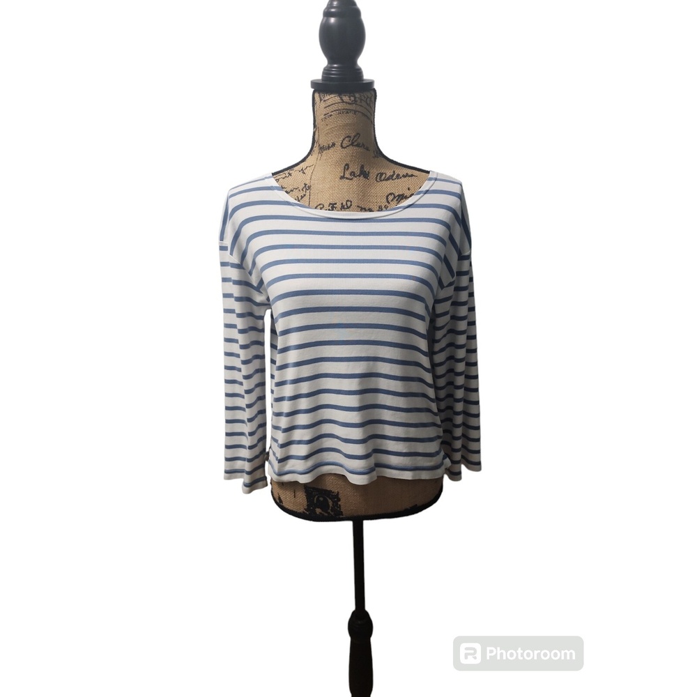 Coco Beach Women's Striped Cropped Blouse Size 14 Long Sleeve Nautical Beachy